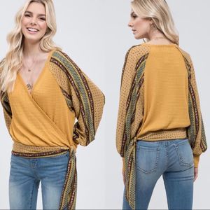 Wrap Front boho print sleeves top